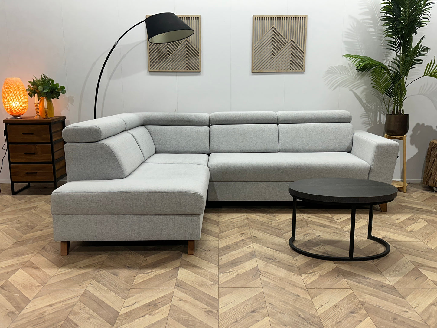 Licht Grijze Hoekbank ~ Verstelbare Hoofdsteunen