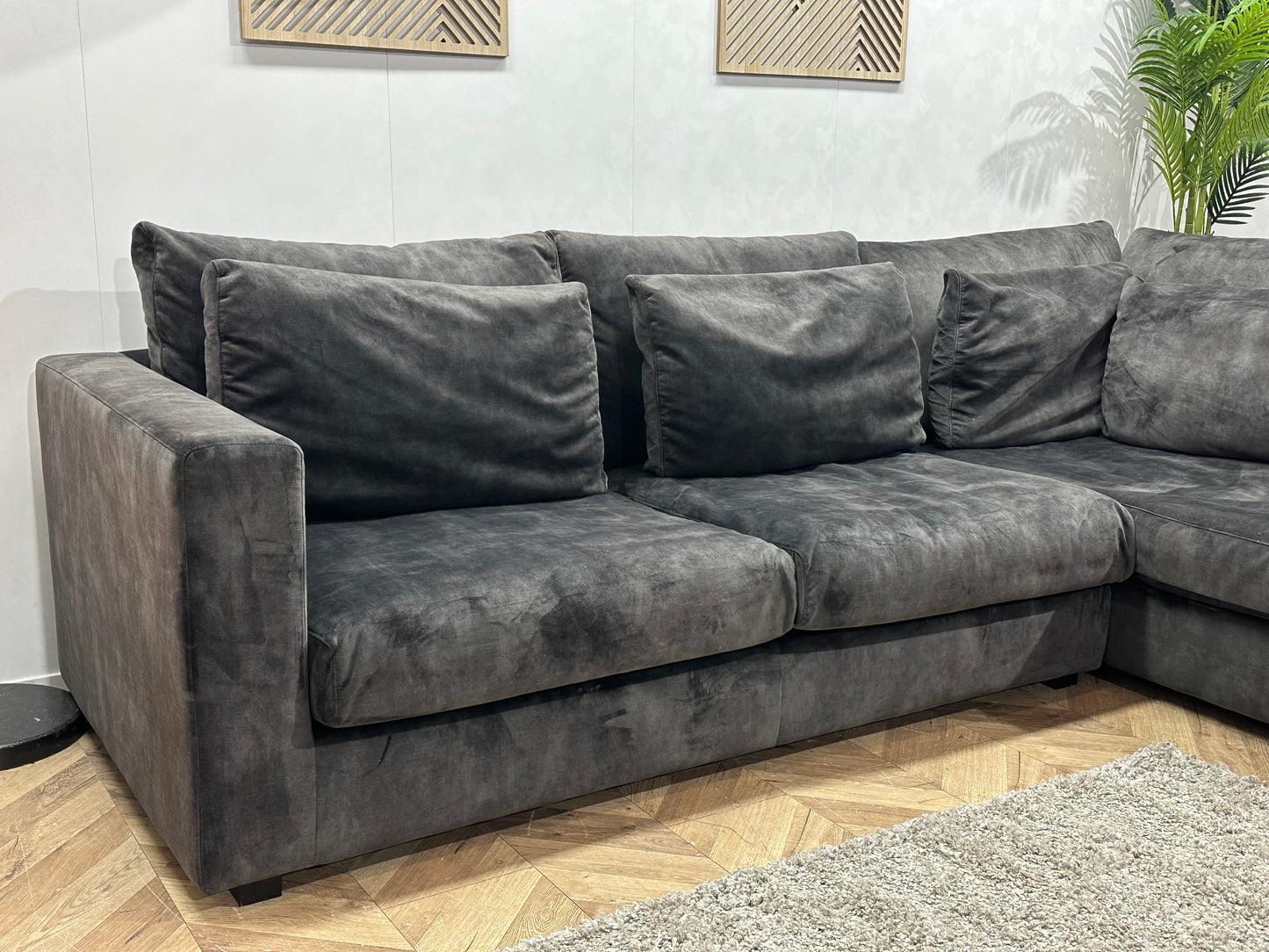 Antraciet Velvet Hoekbank ~ Losse Kussens Met Afneembare Hoezen