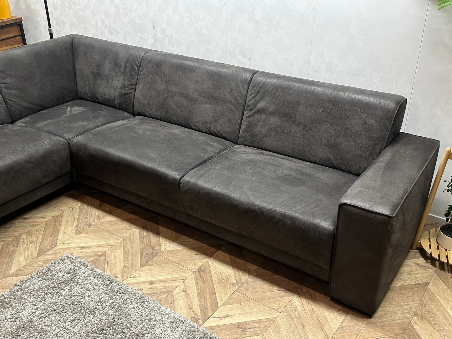 Antraciet Suède Stoffen Hoekbank ~ Vaste Kussens