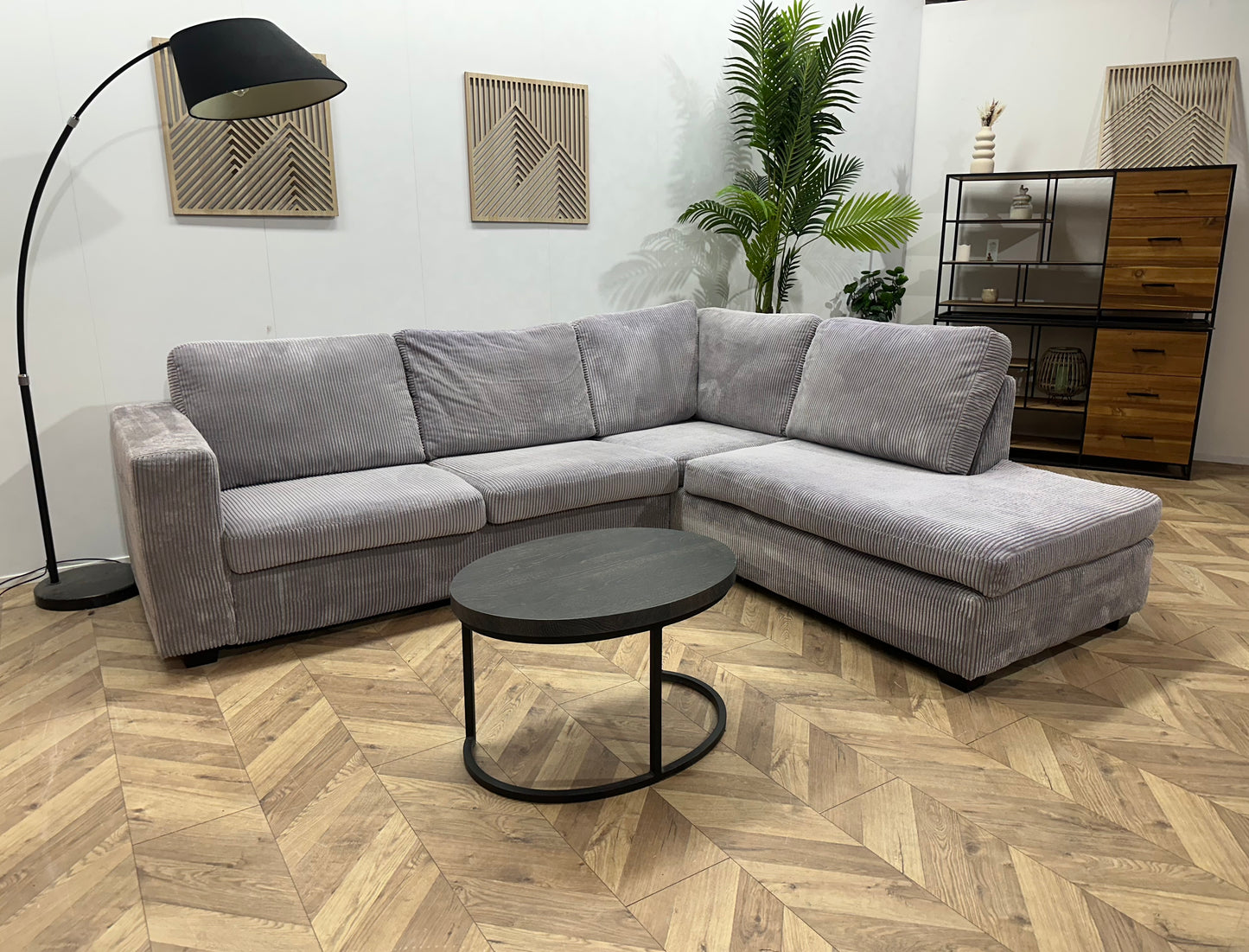 Licht Grijze Ribstof Hoekbank ~ Nieuwstaat