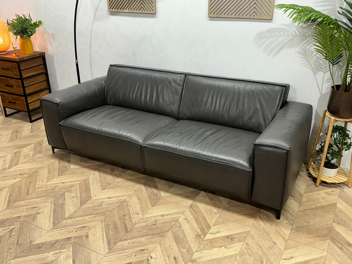 Montèl Antraciet Echt Lederen 2.5-Zits Bank ~ Vaste Kussens