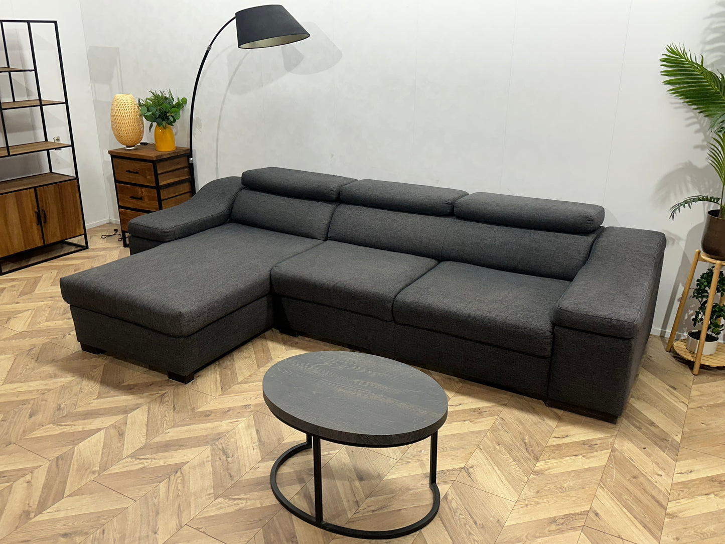 Grijze Design Hoekbank ~ Verstelbare Hoofdsteunen