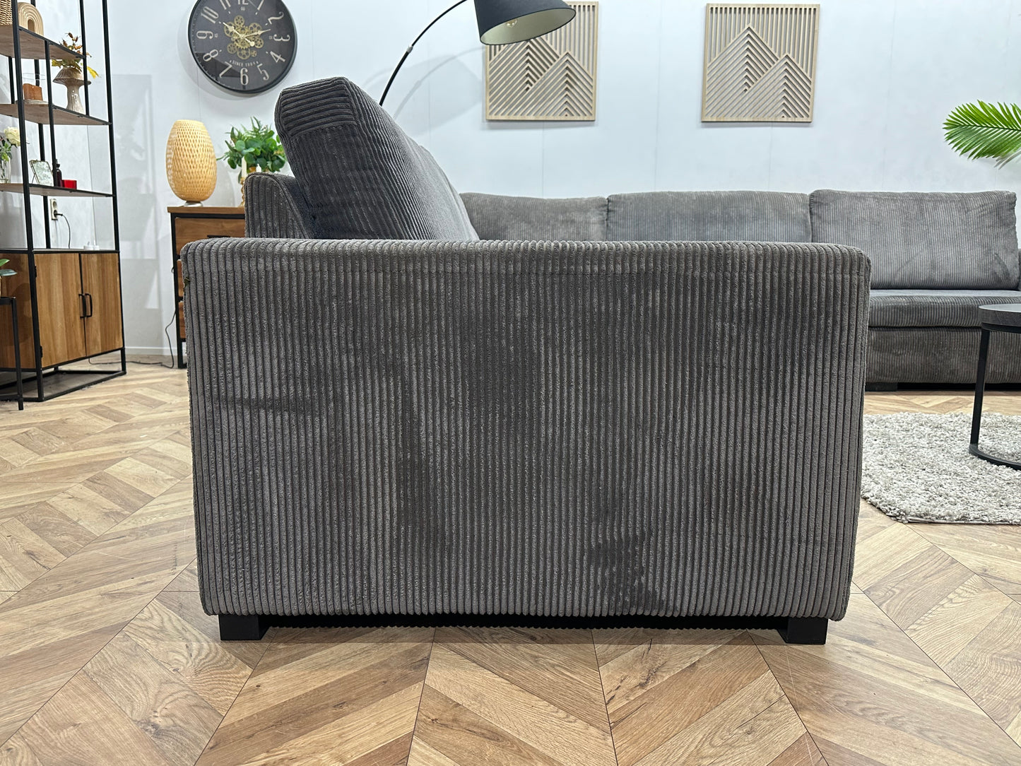 Grijze Ribstof Hoekbank ~ Losse Kussens Met Afneembare Hoezen