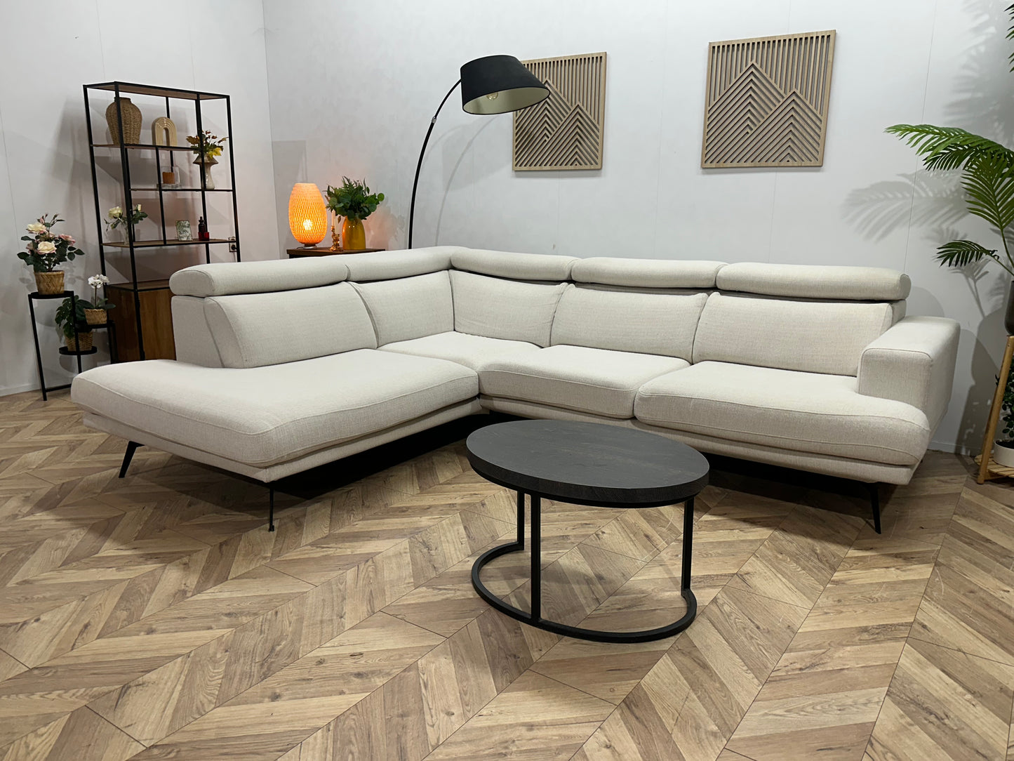 Goossens Crème Hoekbank ~ Verstelbare Hoofdsteunen