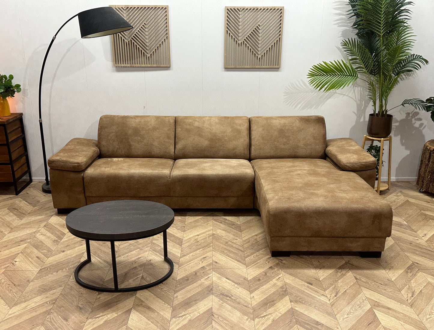 Bruine Suède Stoffen Hoekbank ~ Verstelbare Armsteunen