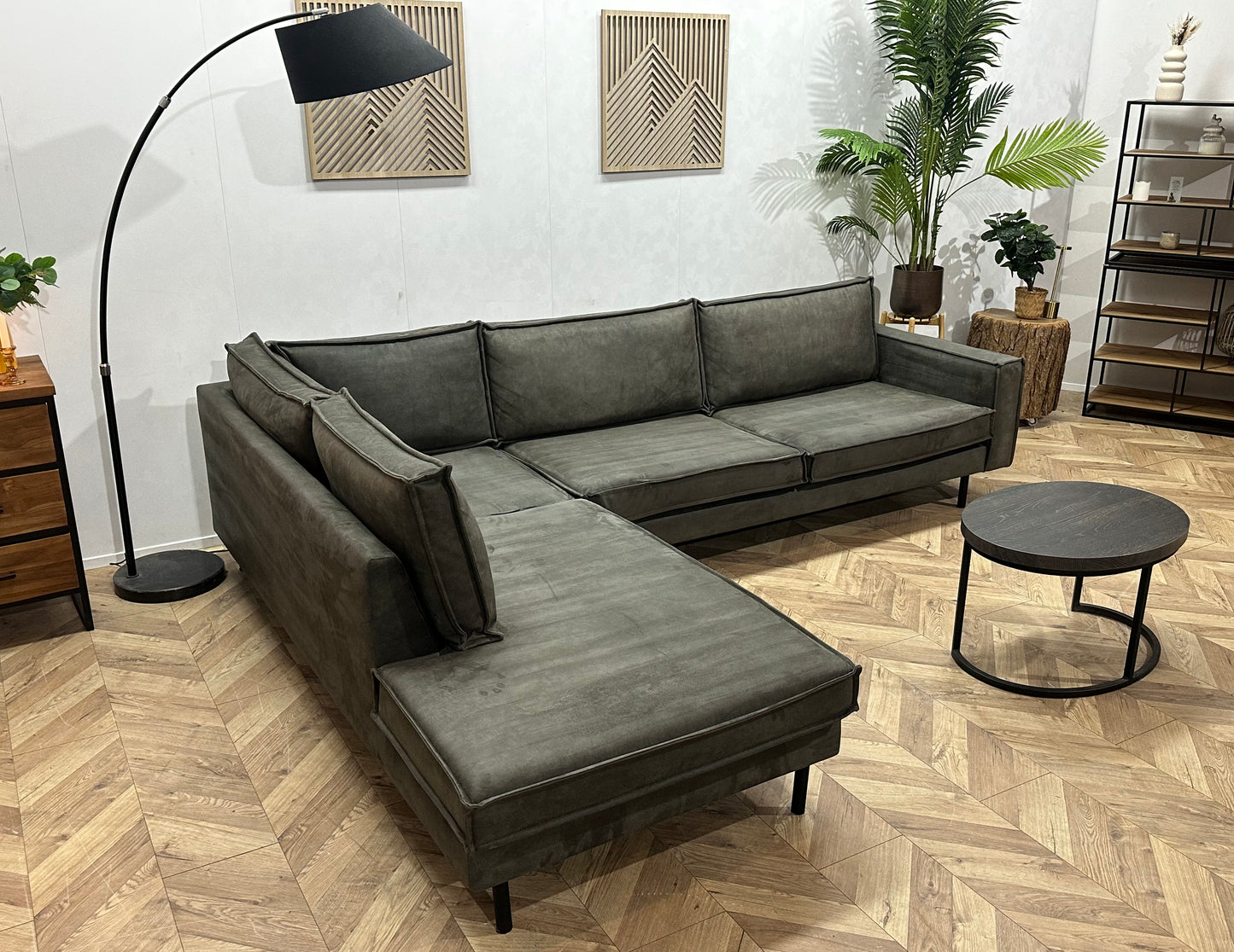 Antraciet Suède Stoffen Hoekbank ~ Losse Kussens Met Afneembare Hoezen