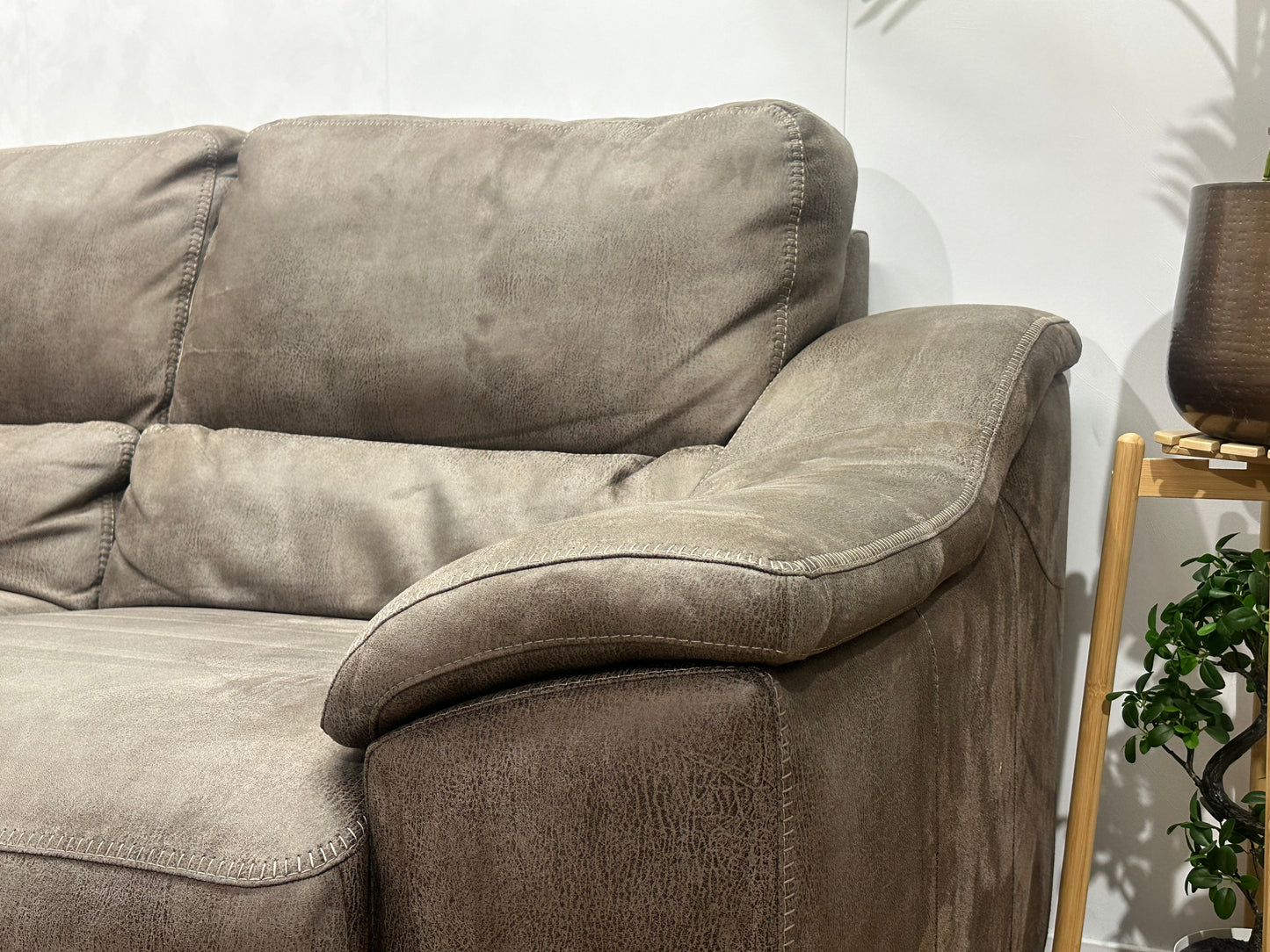 Bruine Suède Stoffen Hoekbank ~ Relaxfunctie