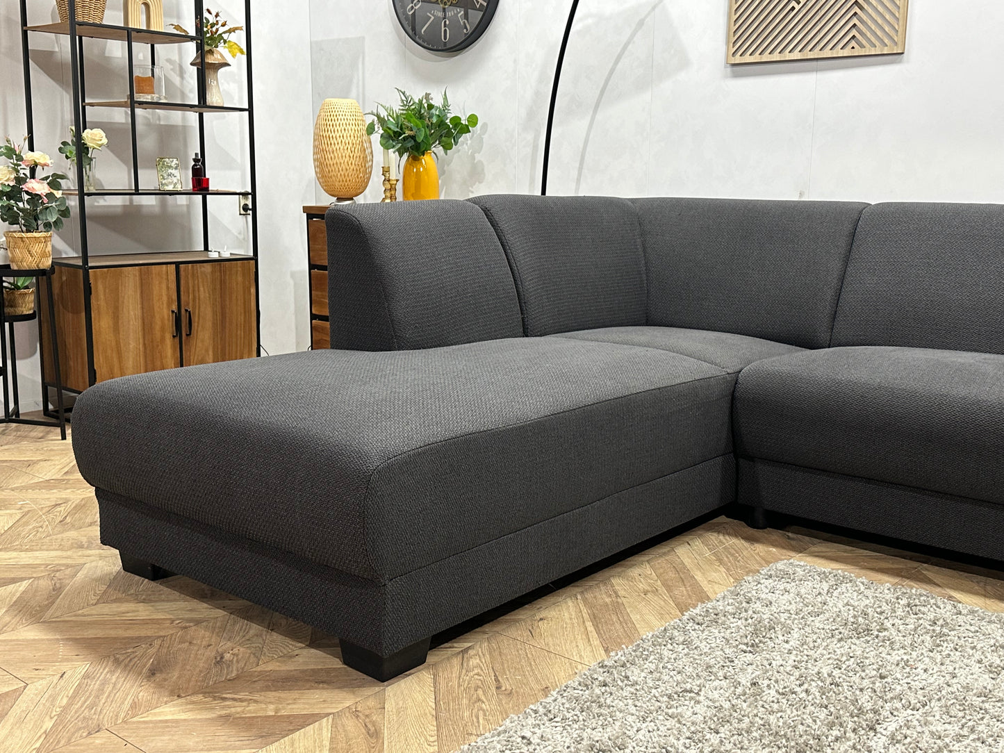 Antraciet Hoekbank ~ Vaste Kussens