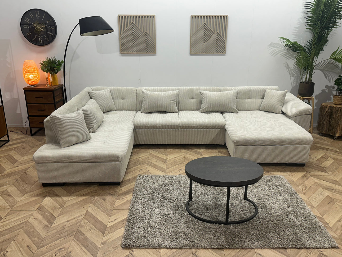 !Showroommodel! Witte Ribstof Hoekbank