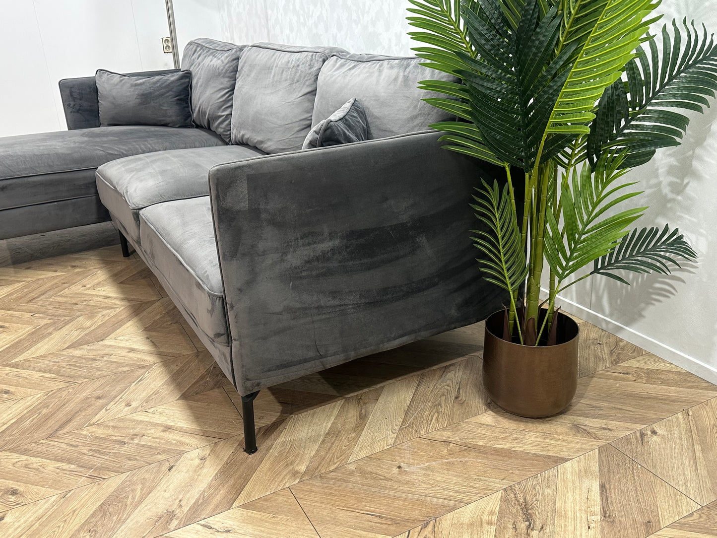 !Showroom Model! Antraciet Velvet Hoekbank ~ Nieuwstaat