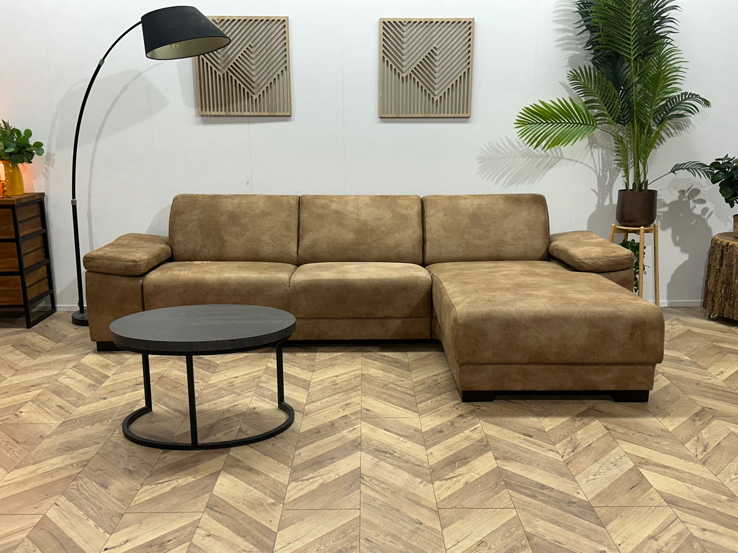 Bruine Suède Stoffen Hoekbank ~ Verstelbare Armsteunen