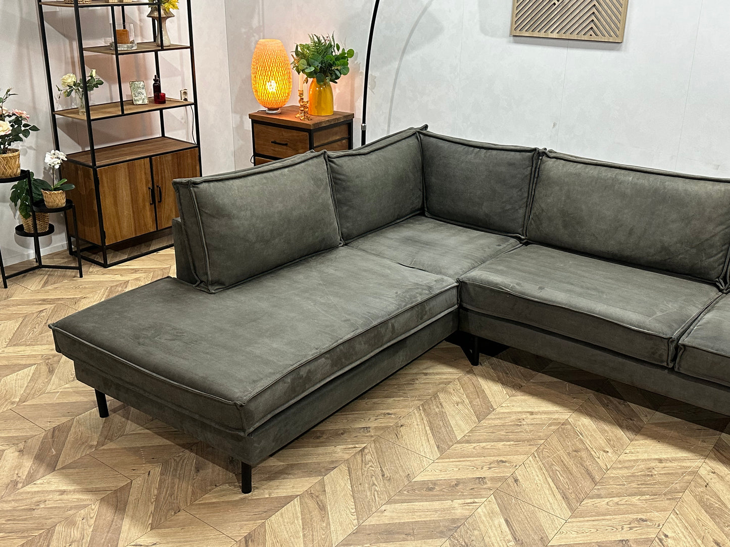 Antraciet Suède Stoffen Hoekbank ~ Losse Kussens Met Afneembare Hoezen