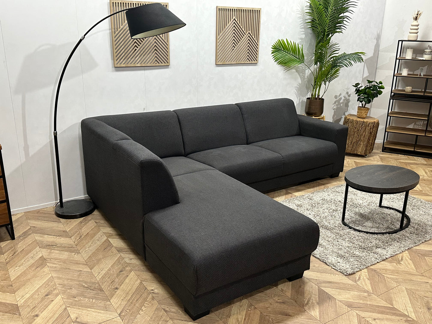 Antraciet Hoekbank ~ Vaste Kussens