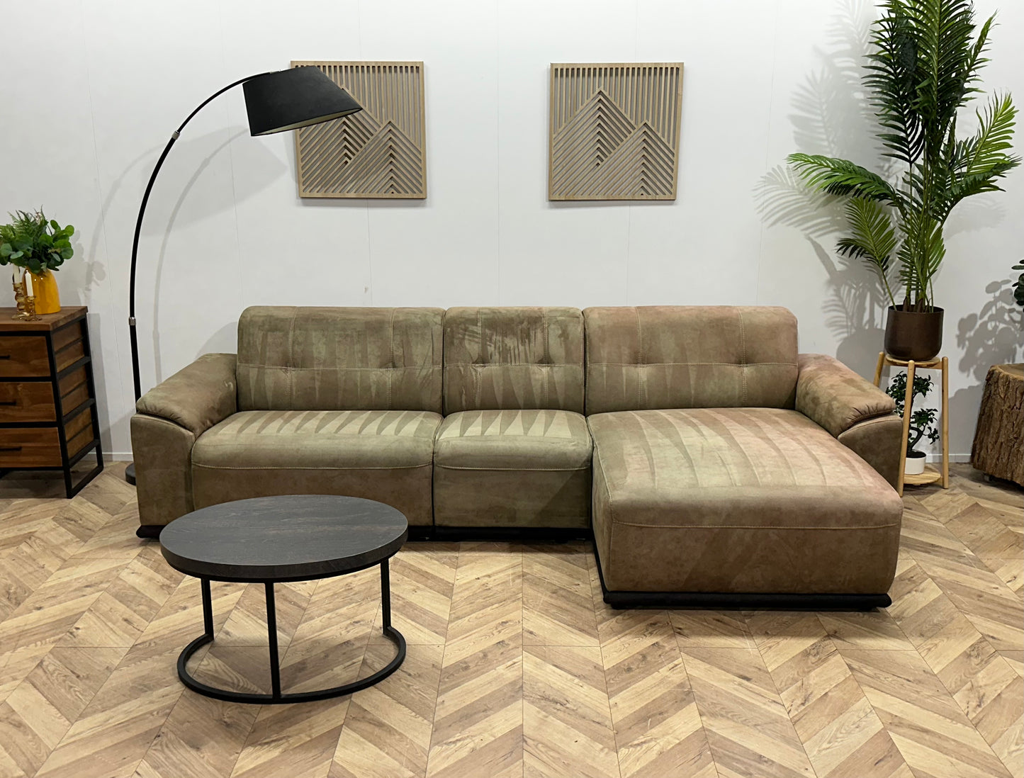 Inruilvoordeel ~ Groene Suède Stoffen Hoekbank ~ Vaste Kussens