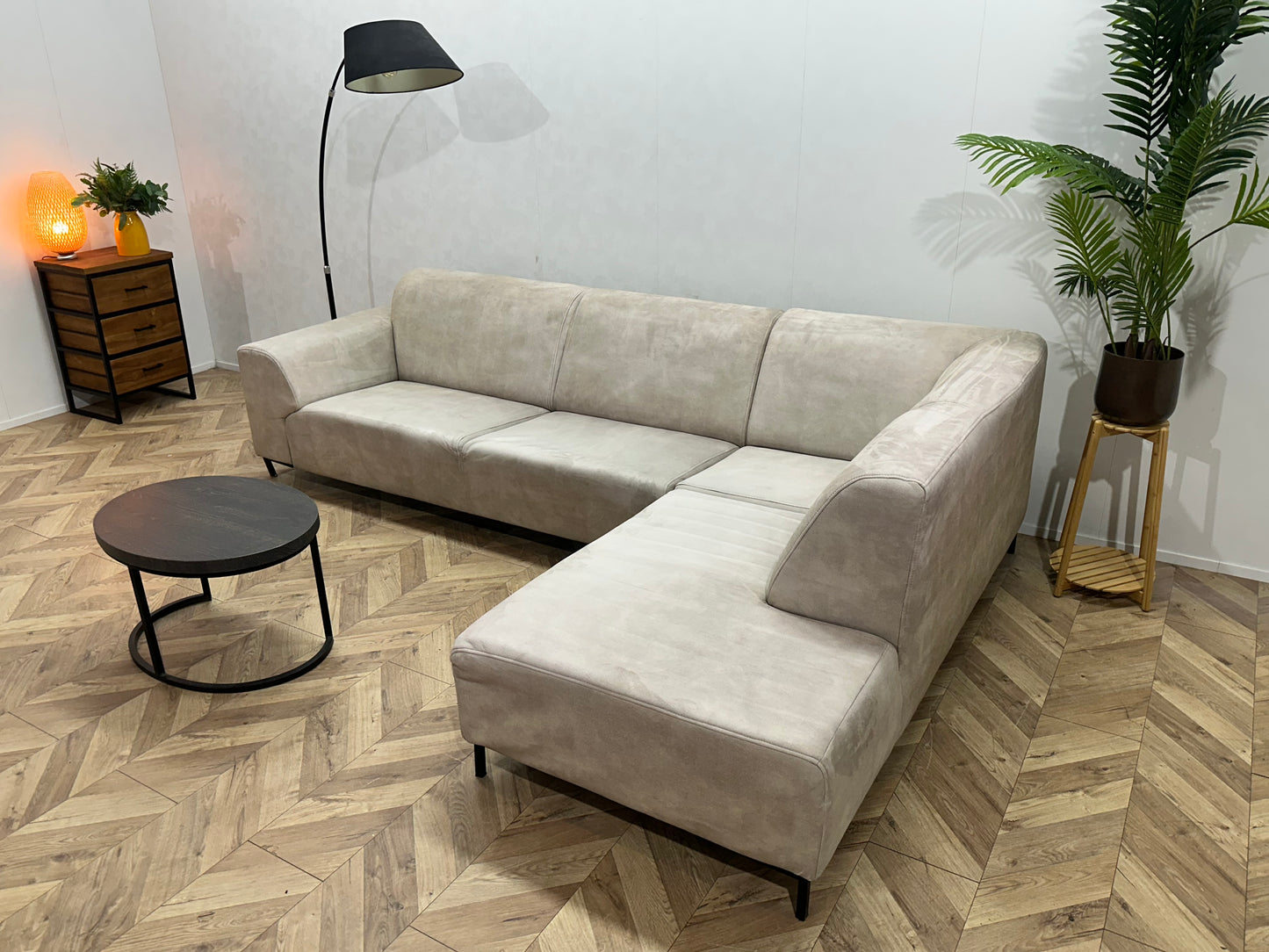 Crème Suède Stoffen Hoekbank ~ Inruilvoordeel