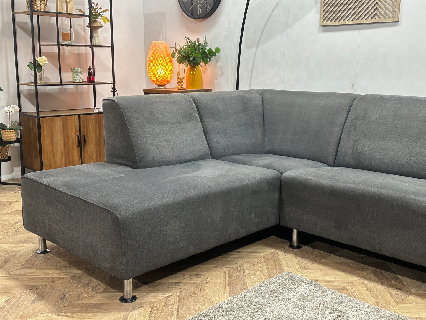 Antraciet Suède Stoffen Hoekbank ~ Vaste Kussens