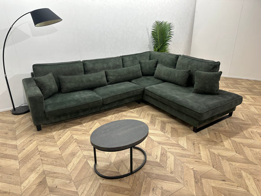 Donker Groene Velvet Hoekbank ~ Losse Kussens Met Afneembare Hoezen