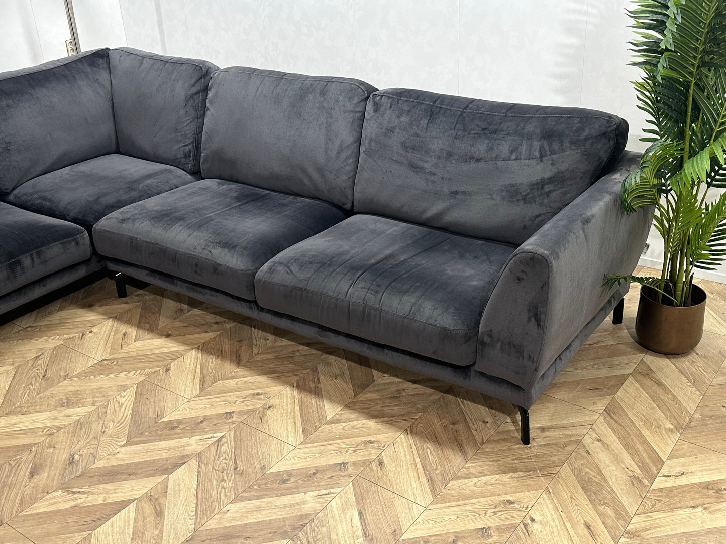 Pura Vida Blauwe Velvet Hoekbank ~ Losse Kussens Met Afneembare Hoezen