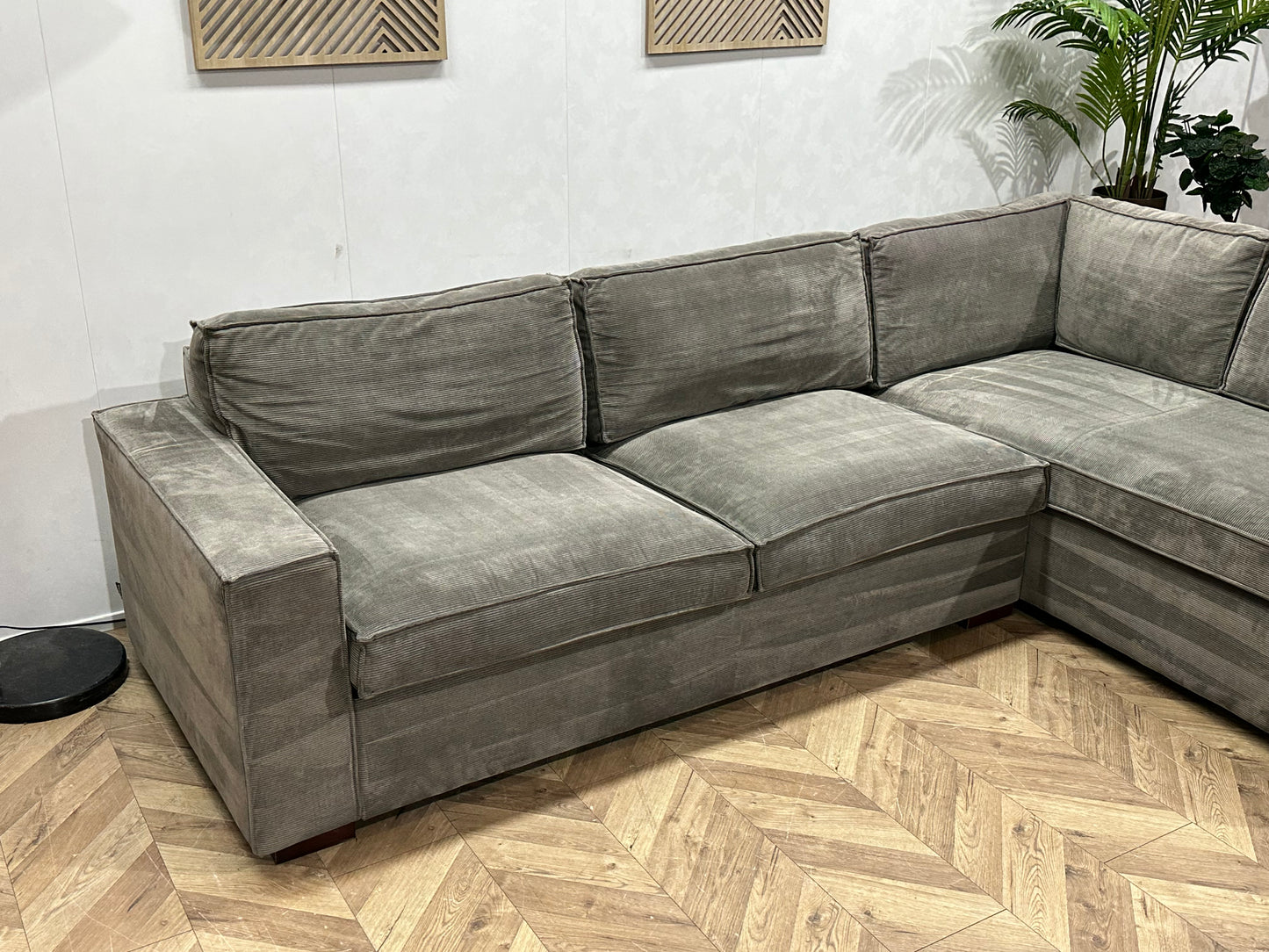 Woood Grijze Ribstof Hoekbank ~ Losse Kussens Met Afneembare Hoezen