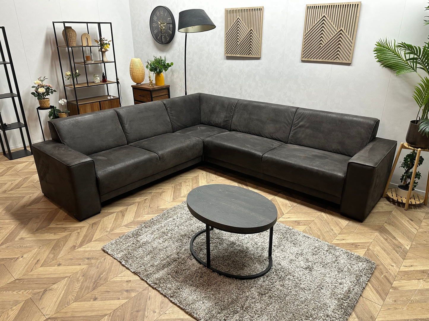 Antraciet Suède Stoffen Hoekbank ~ Vaste Kussens