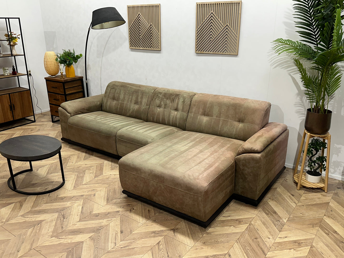 Inruilvoordeel ~ Groene Suède Stoffen Hoekbank ~ Vaste Kussens