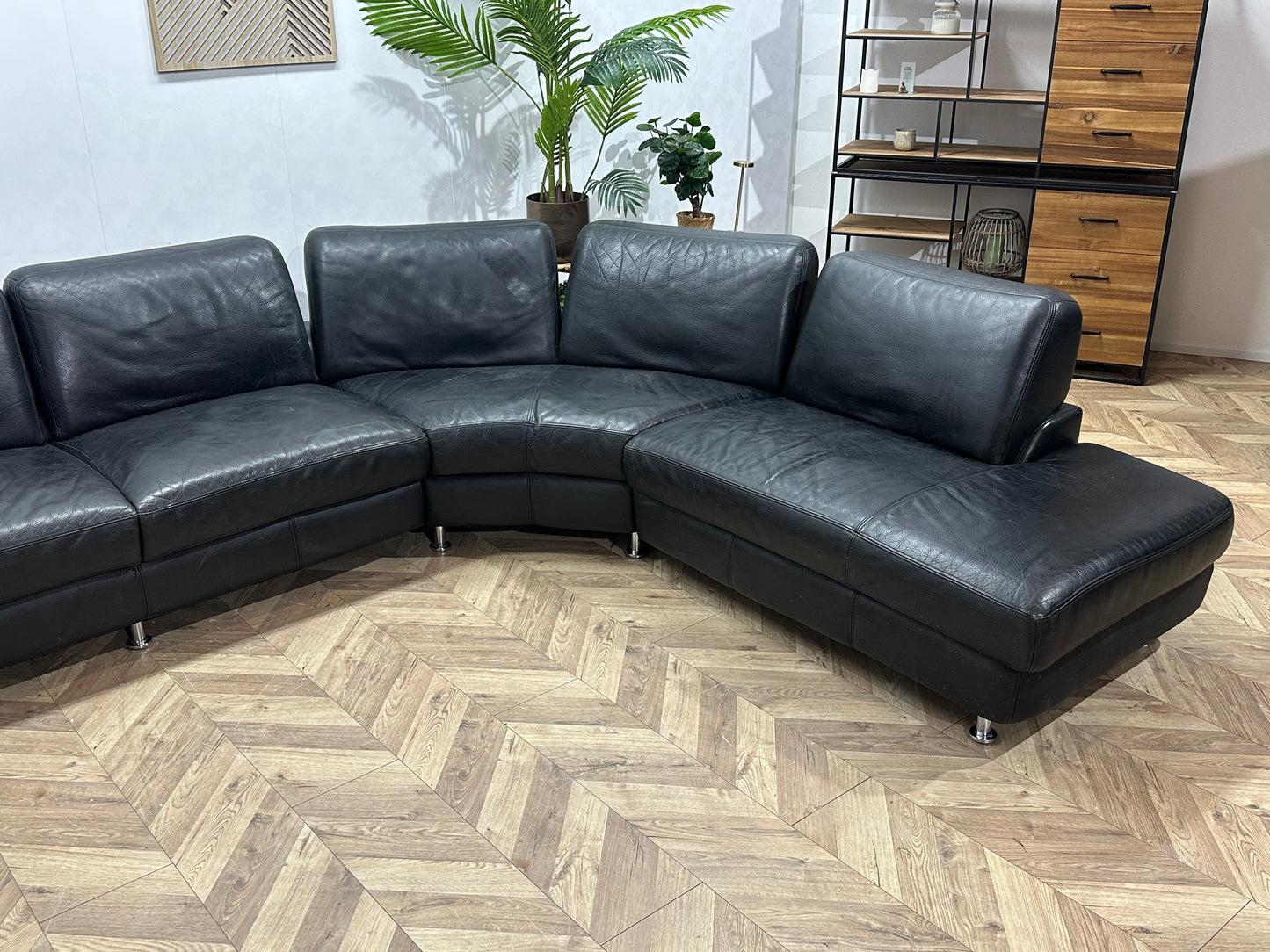 Zwart Echt Lederen Hoekbank ~ Vaste Kussens