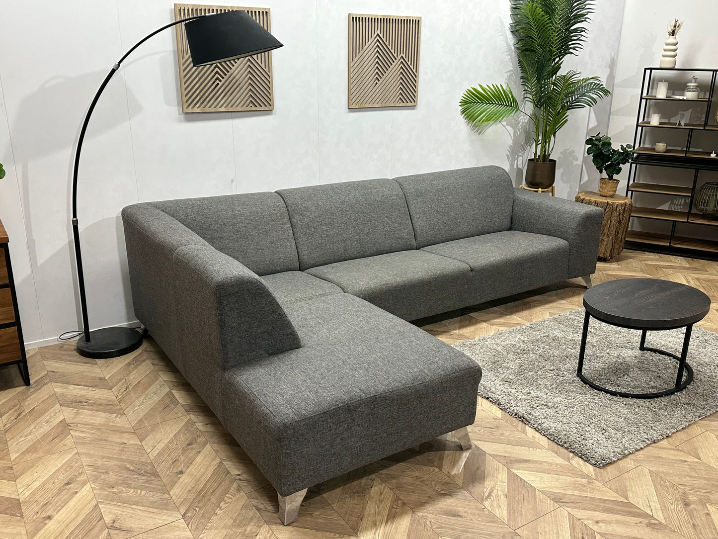 Grijze Hoekbank ~ Vaste Kussens