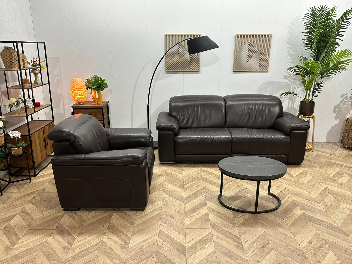 Bruine Echt Lederen 2.5-Zits Bank Inc Fauteuil ~ Verstelbare Hoofdsteunen