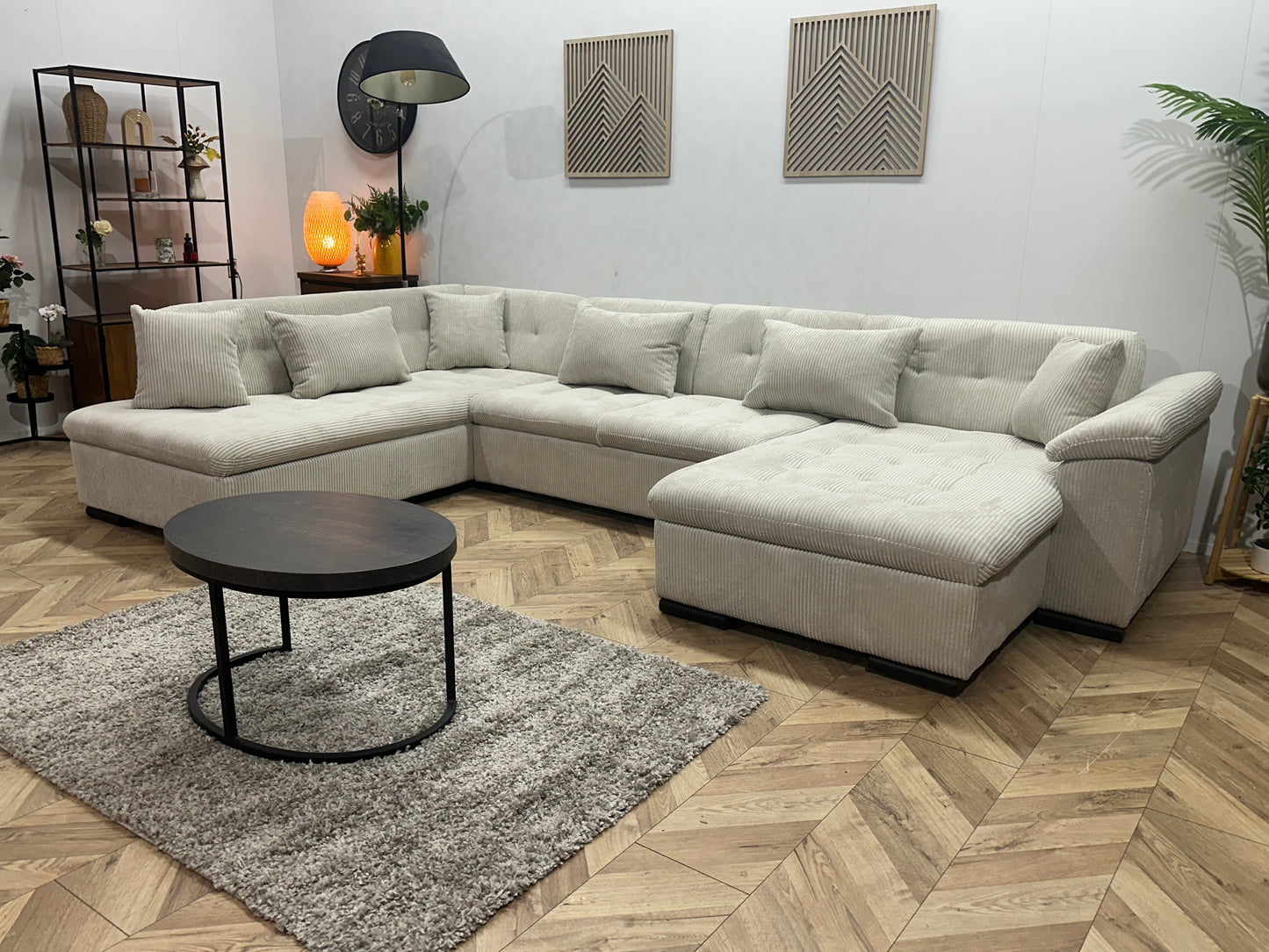 !Showroommodel! Witte Ribstof Hoekbank