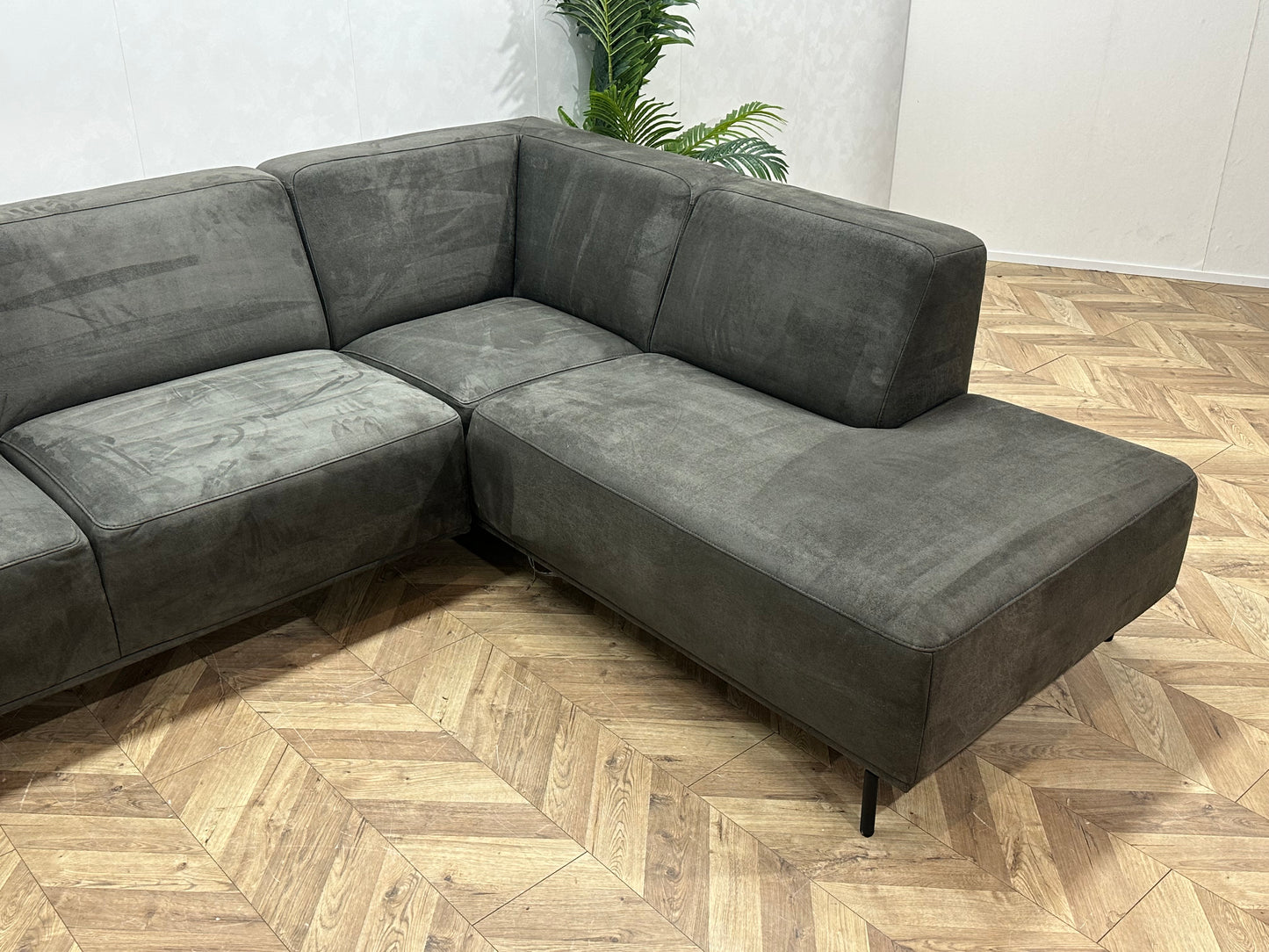 Antraciet Suède Stoffen Hoekbank ~ Vaste Kussens