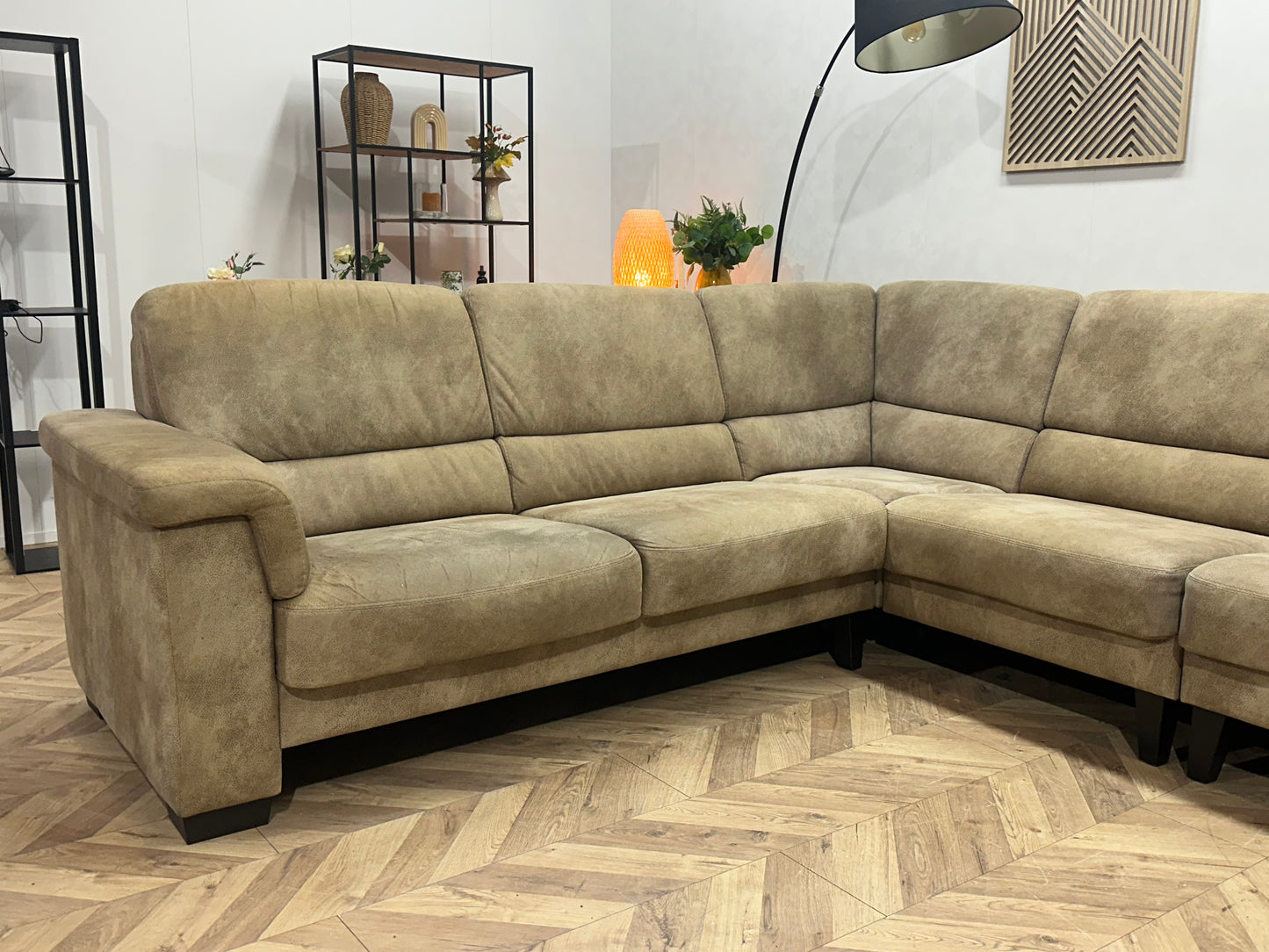 Beige Suède Stoffen Hoekbank ~ Inruilvoordeel