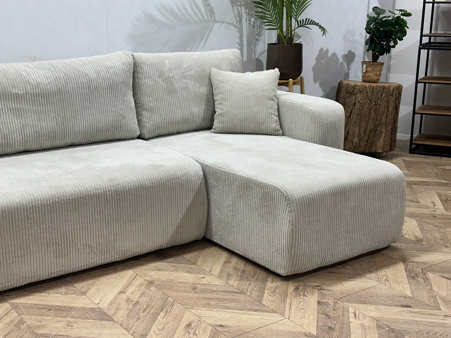 !Showroommodel! Witte Ribstof Hoekbank