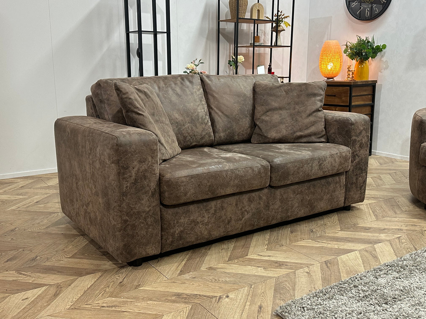 Bruine Suède Stoffen Design Banken Set ~ Losse Kussens Met Afneembare Hoezen