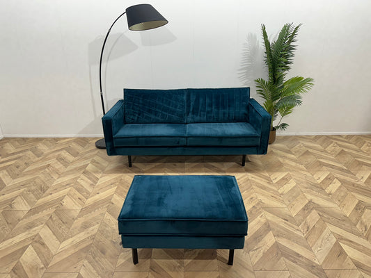 Be Pure Blauwe Velvet 2.5-Zits Bank ~ Losse Kussens Met Afneembare Hoezen