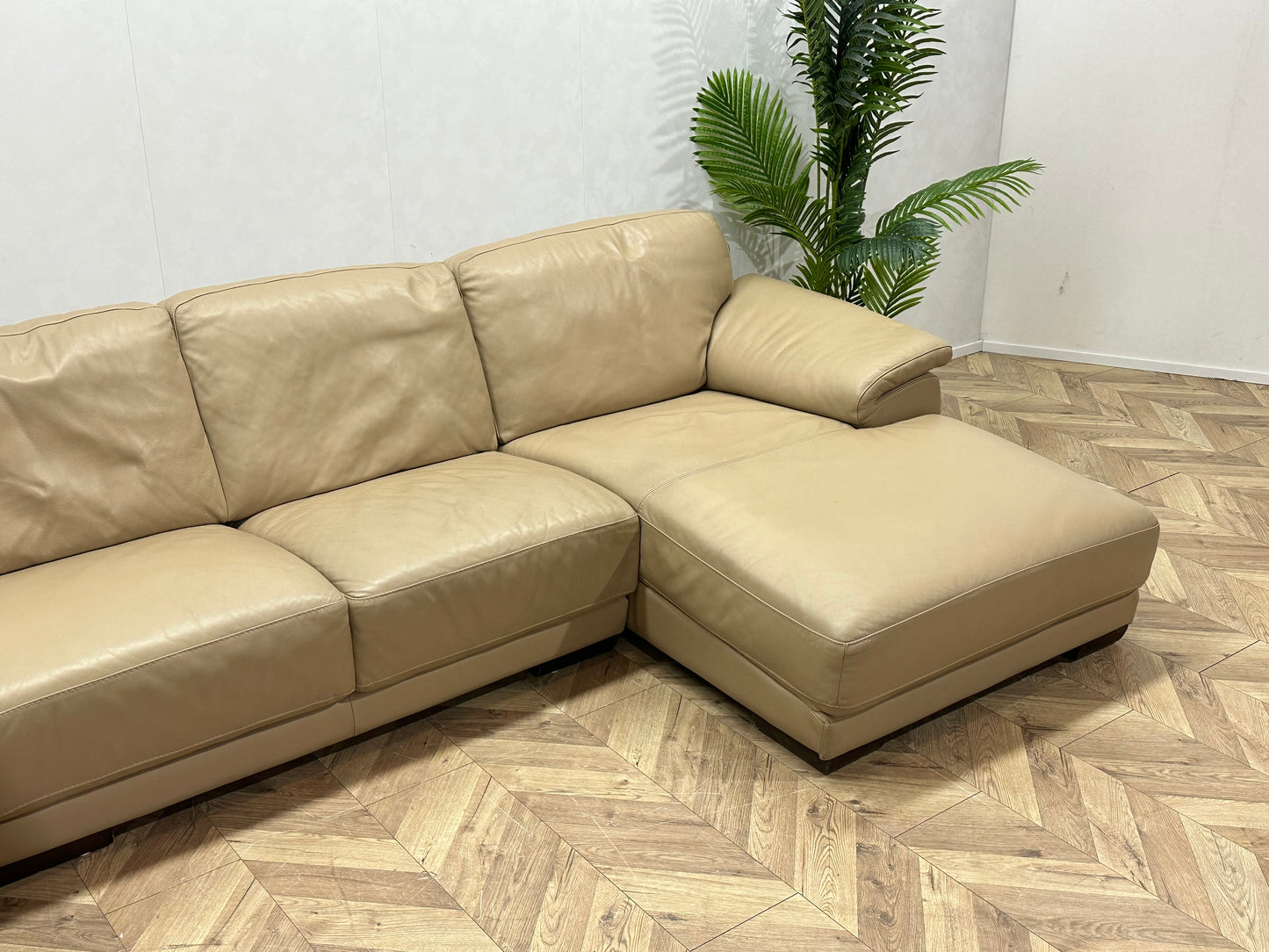 Leatherworld Beige Echt Lederen U Bank ~ Vaste Kussens