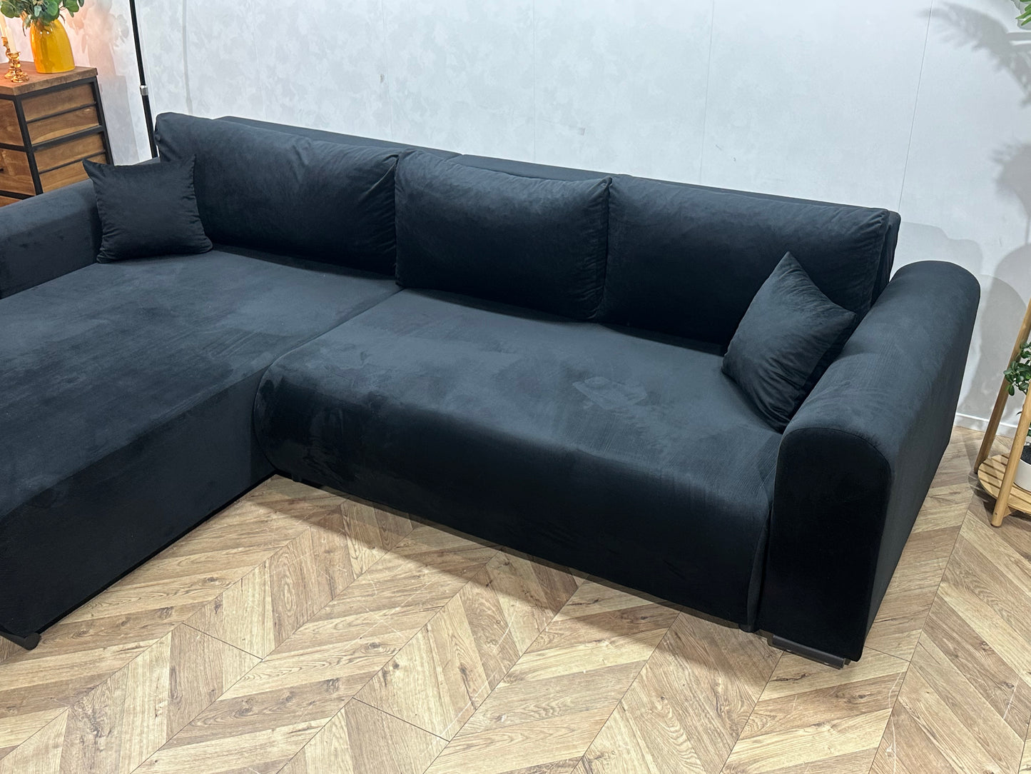 !Showroommodel! Zwarte Velvet Hoekbank