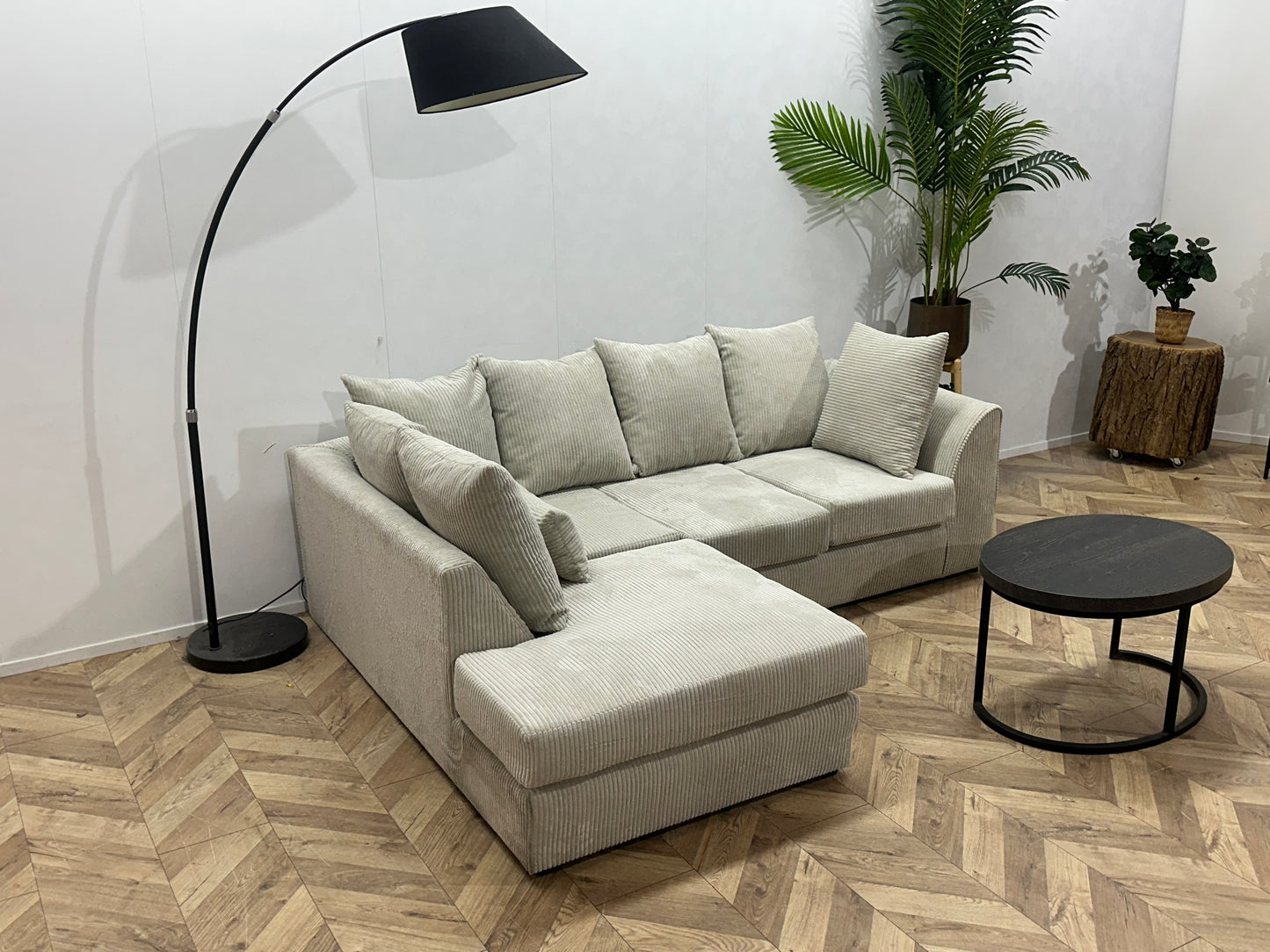 !Showroommodel! Witte/Crème Ribstof Hoekbank