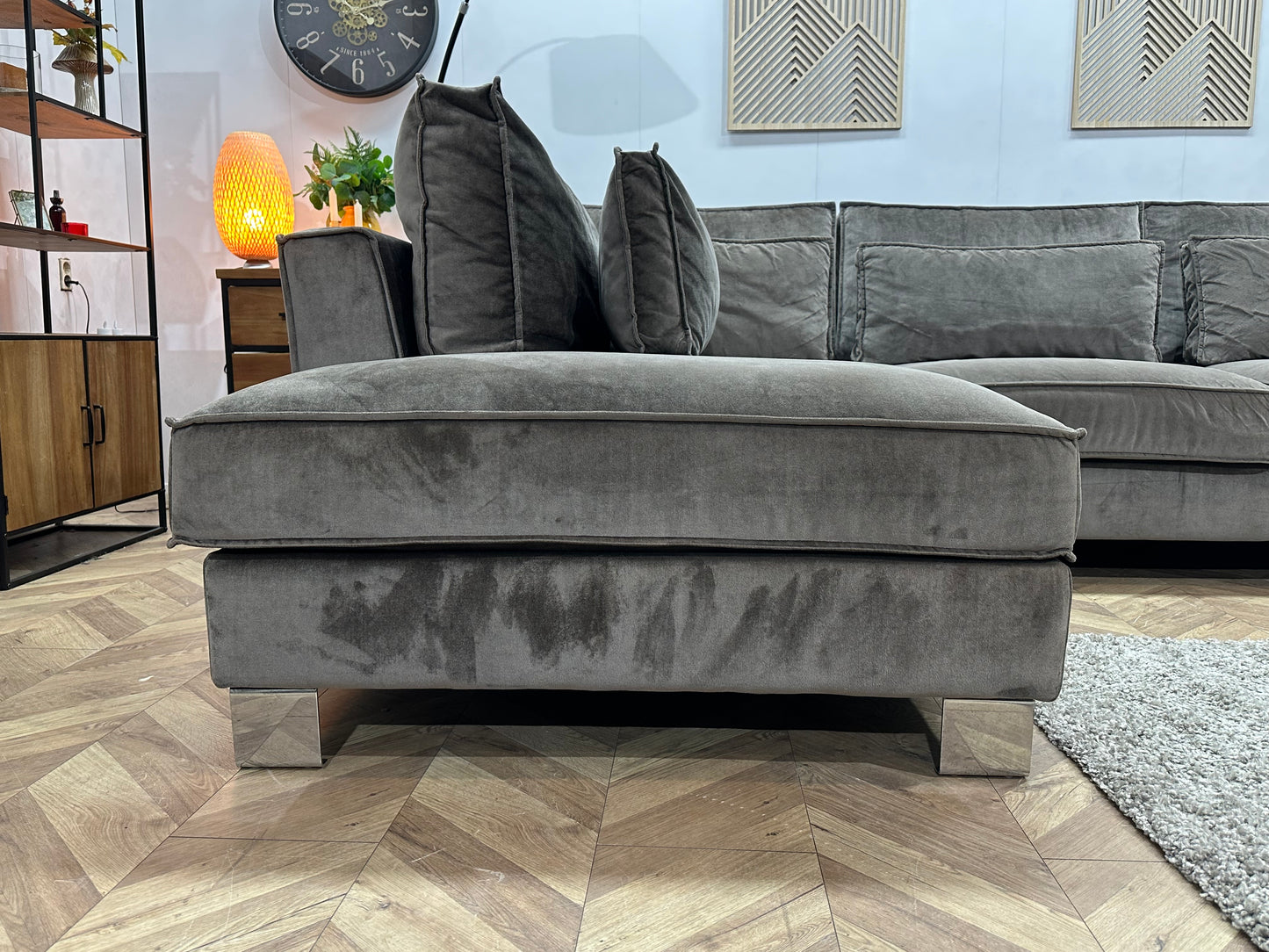 Antraciet Velvet U Bank ~ Losse Kussens Met Afneembare Hoezen