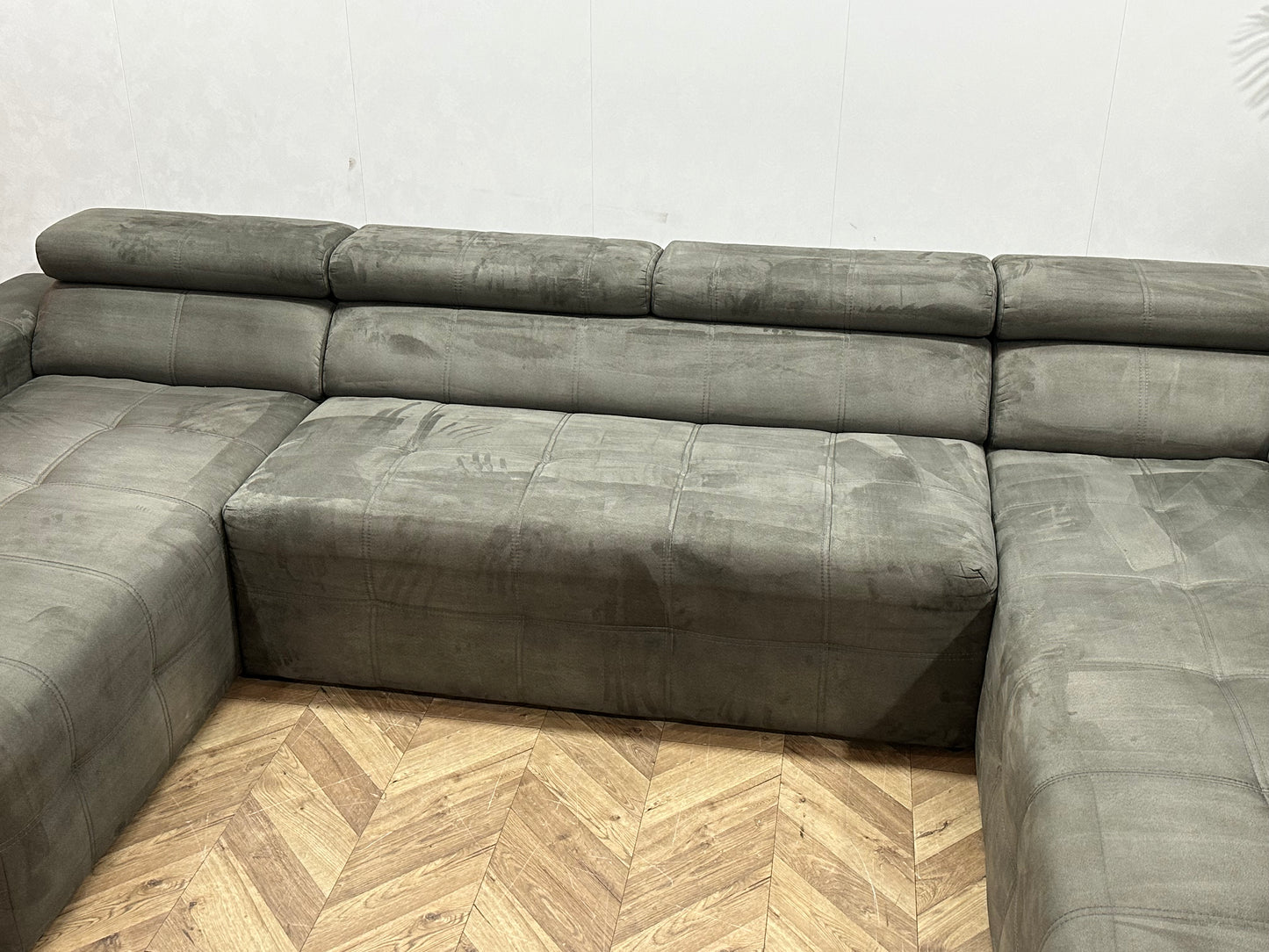 !Showroommodel! Grijze Suède Stoffen U Bank