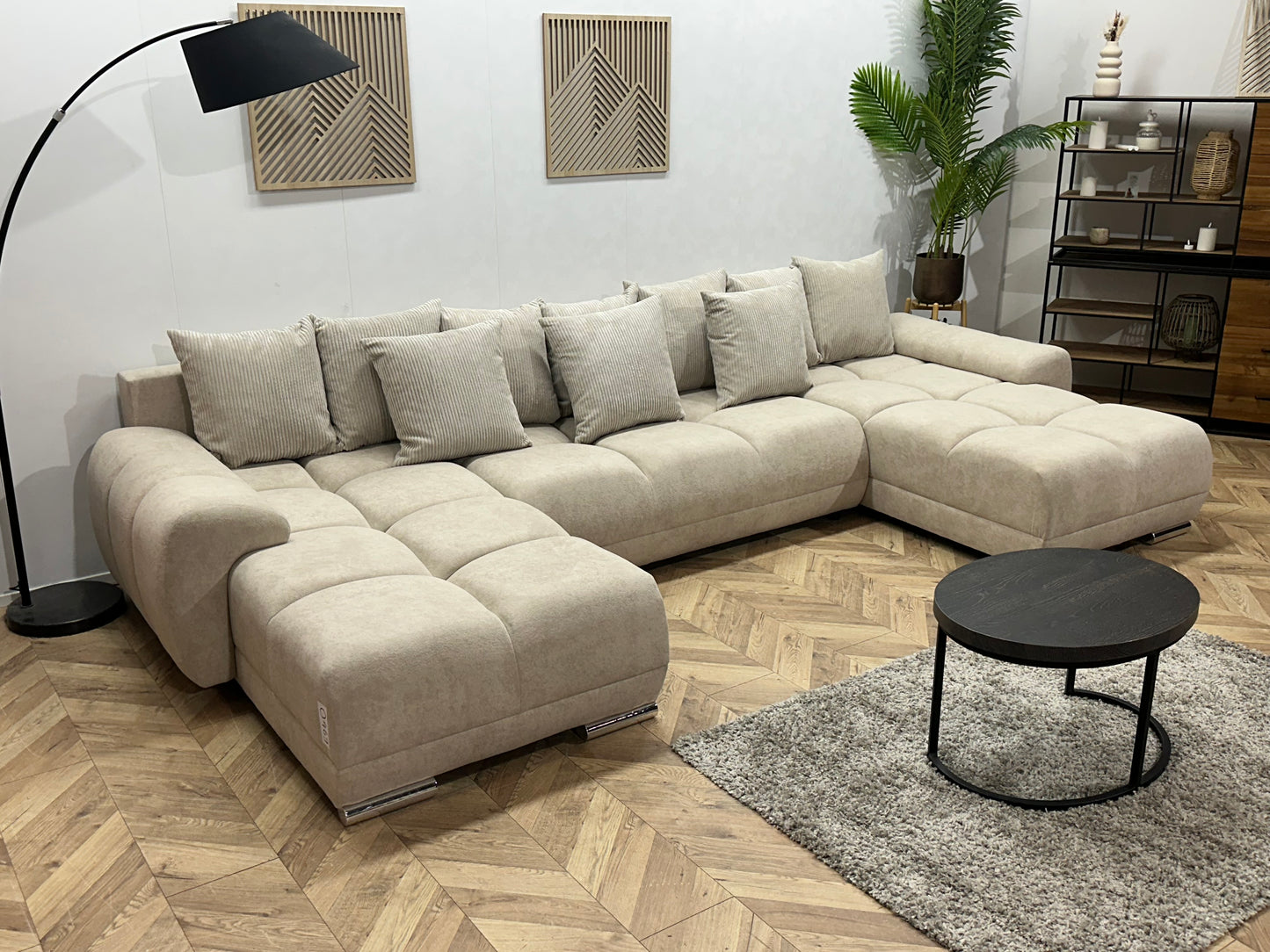 !Showroommodel! Crème Velvet U Bank ~ Losse Ribstof Rugkussens