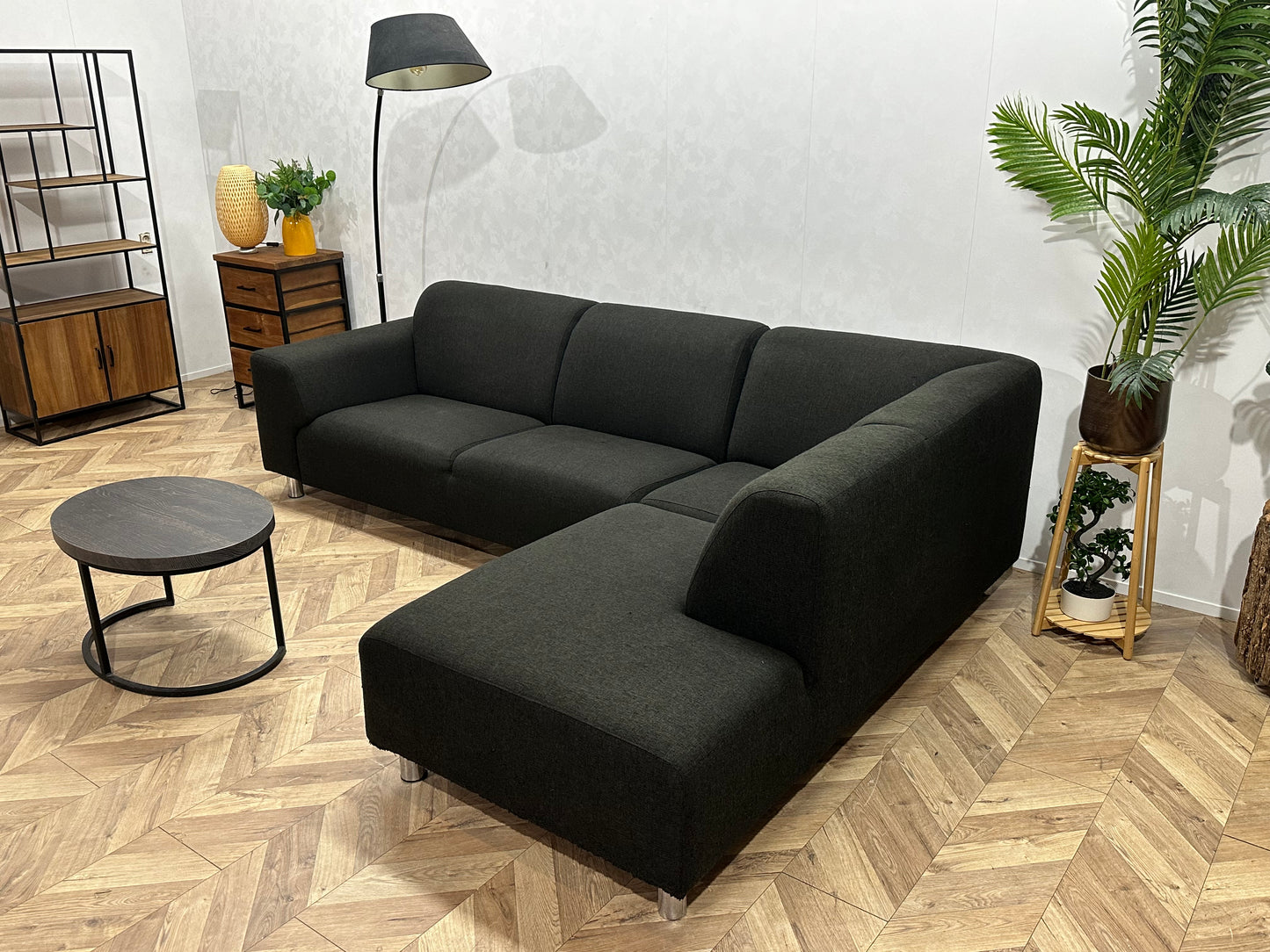 Antraciet Hoekbank ~ Vaste Kussens