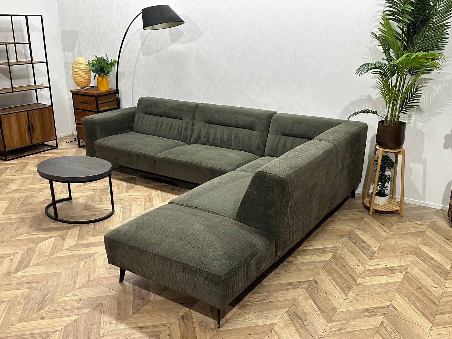 Donker Groene Suède Stoffen Hoekbank ~ Vaste Kussens