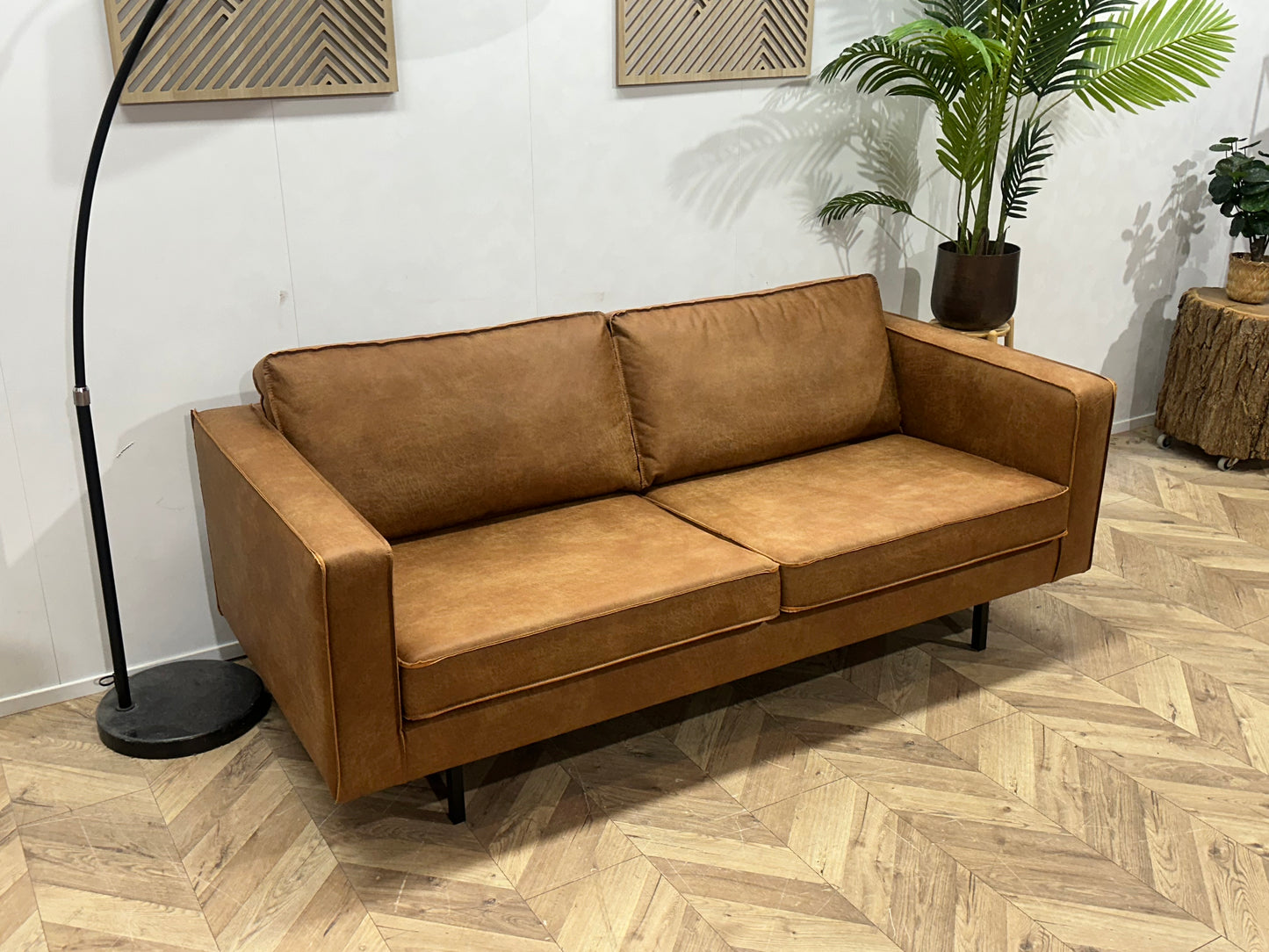 Woood Cognac Bruine Suède Lederen 2.5-Zits Bank ~ Losse Kussens Met Afneembare Hoezen