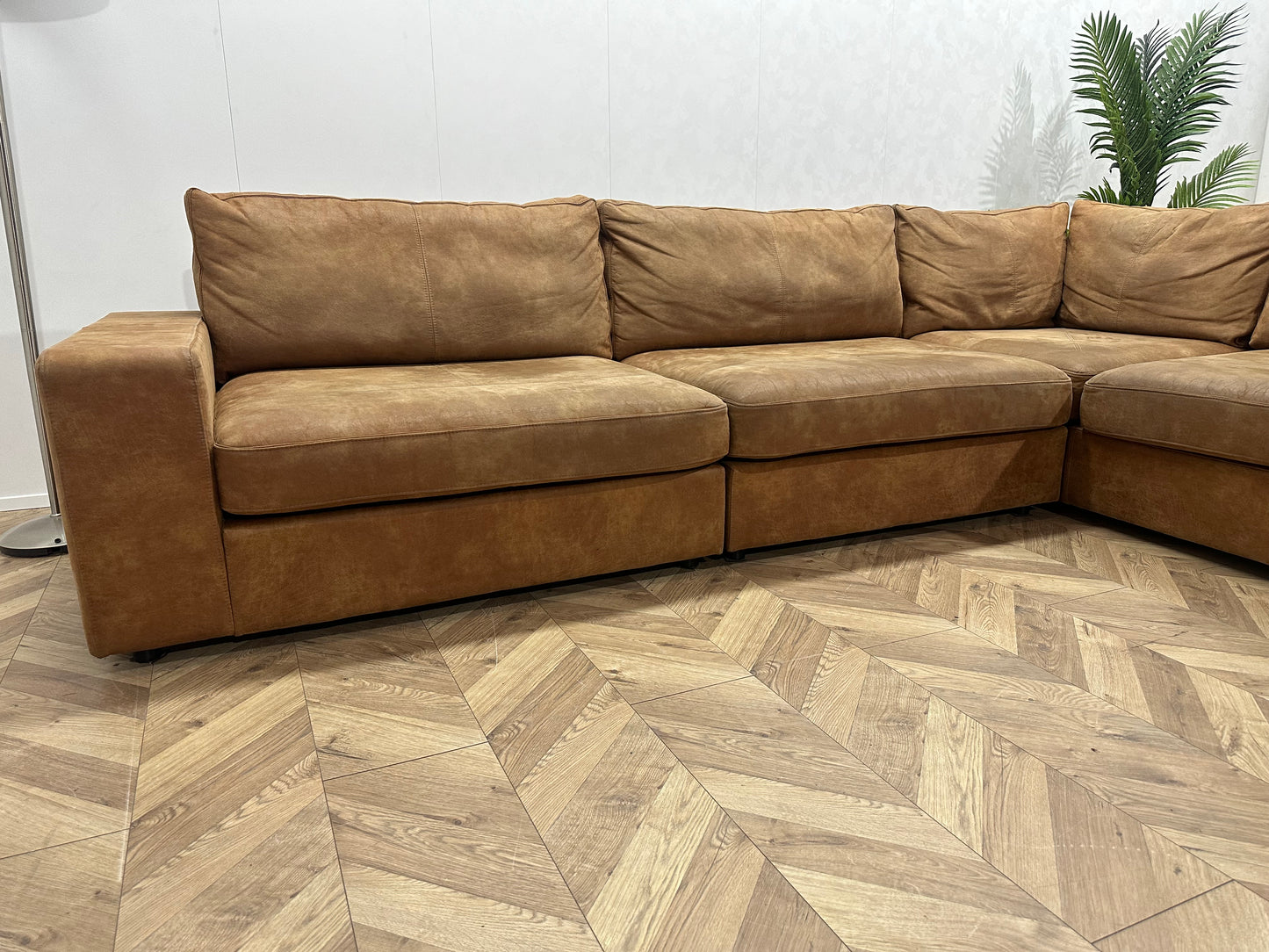 H&H Cognac Bruine Hoekbank ~ Losse Kussens Met Afneembare Hoezen