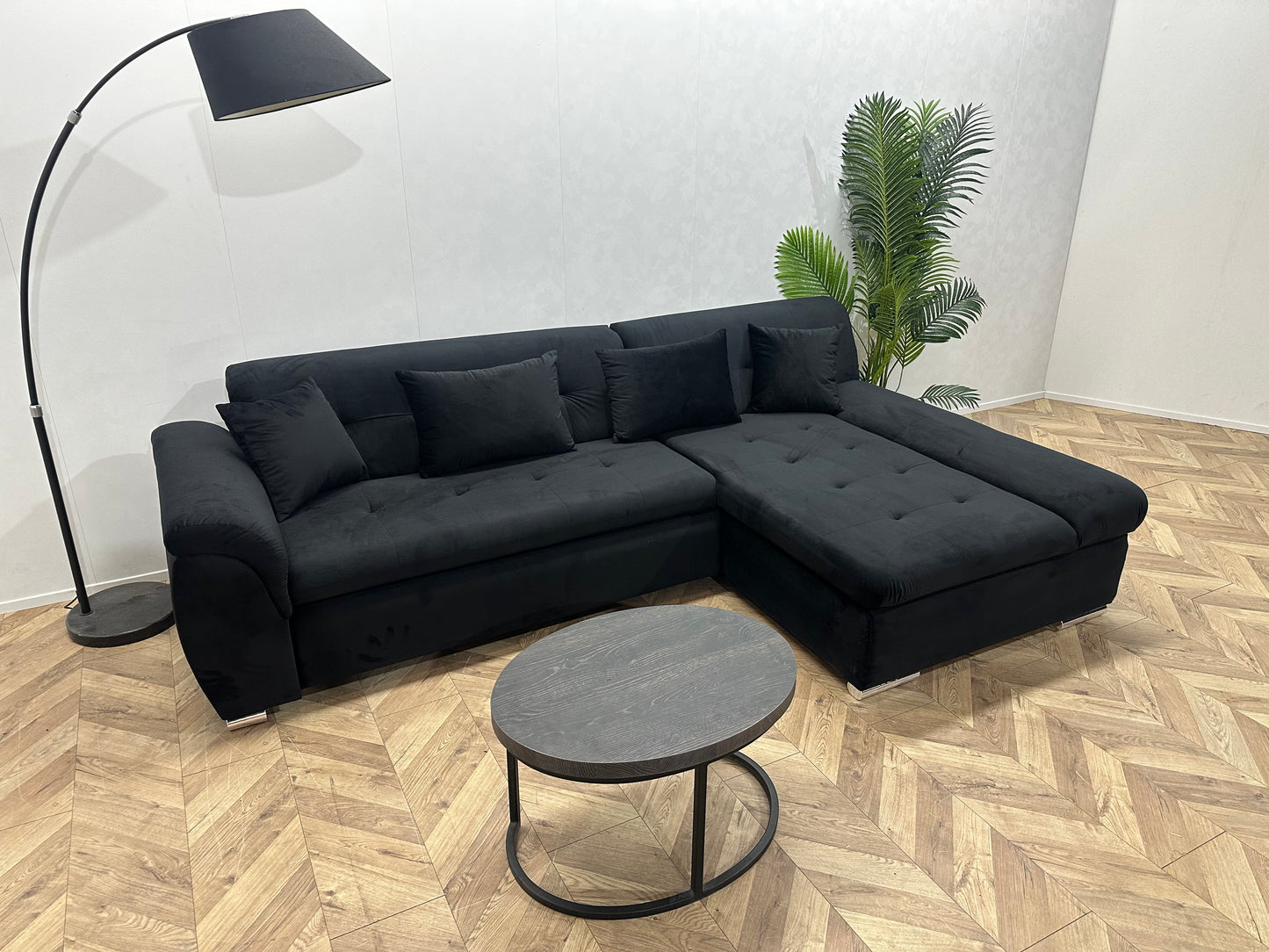 !Showroommodel! Zwart Velvet Hoekbank ~ Opbergruimte ~ Slaapfunctie