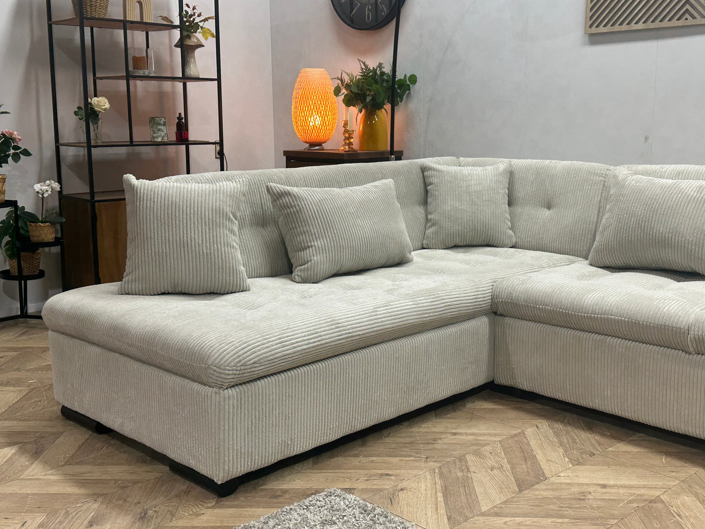 !Showroommodel! Witte Ribstof Hoekbank