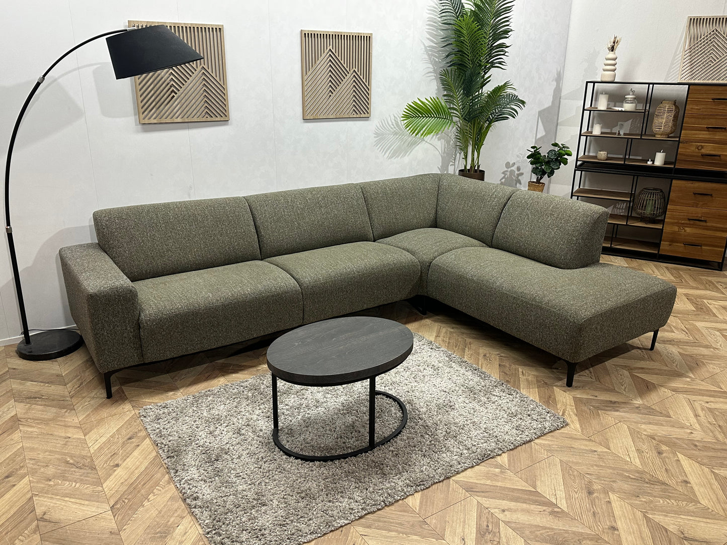 Grijze Hoekbank ~ Vaste Kussens