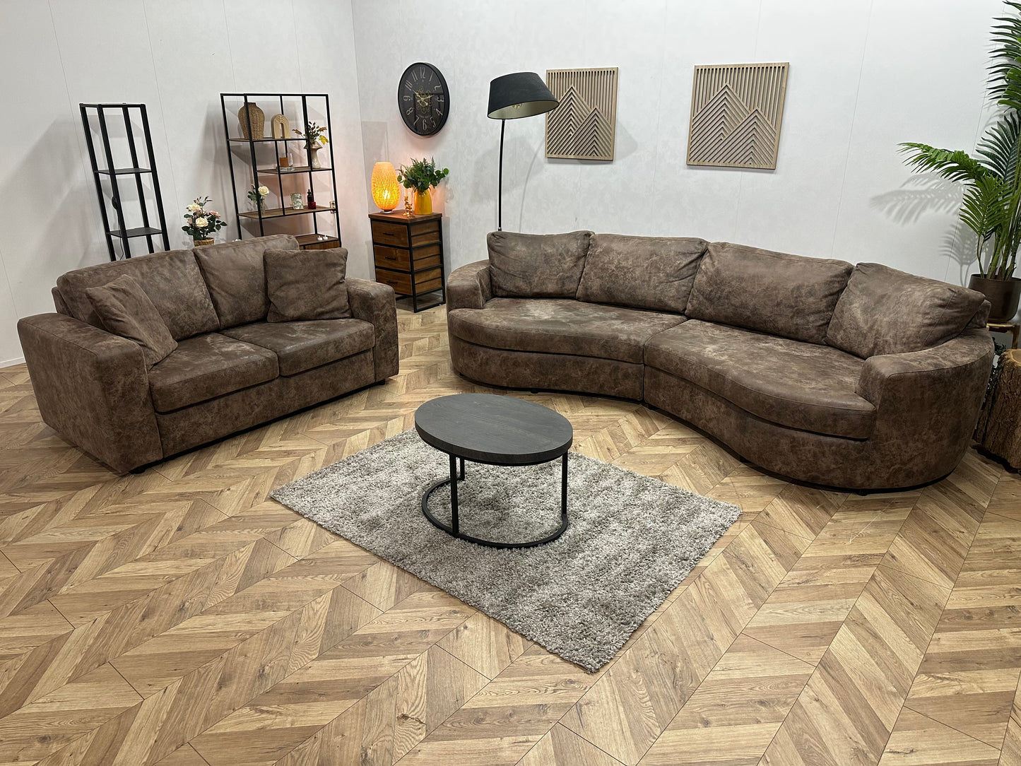 Bruine Suède Stoffen Design Banken Set ~ Losse Kussens Met Afneembare Hoezen