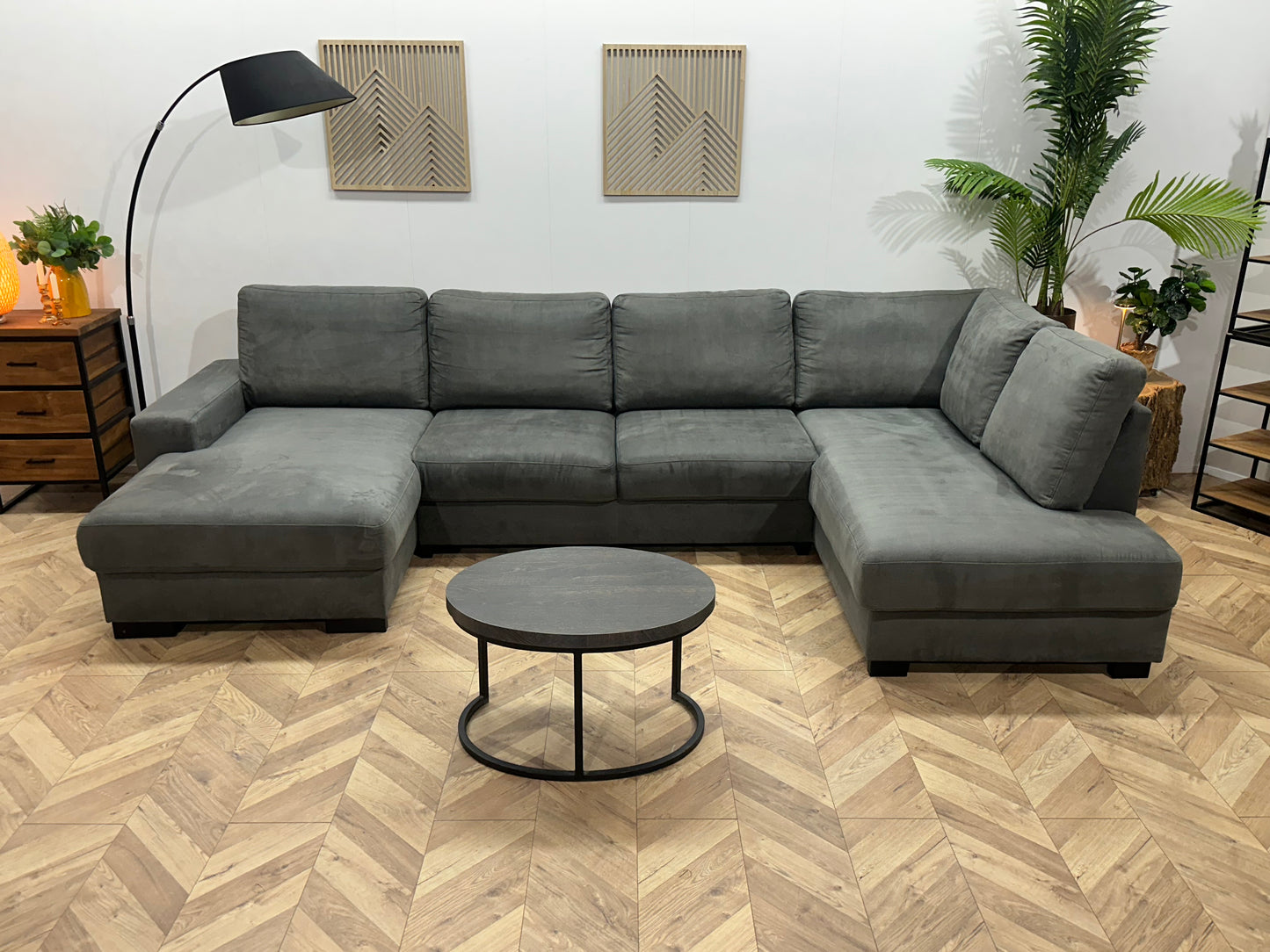 Antraciet Suède Stoffen U Bank ~ Losse Rugkussens Met Afneembare Hoezen