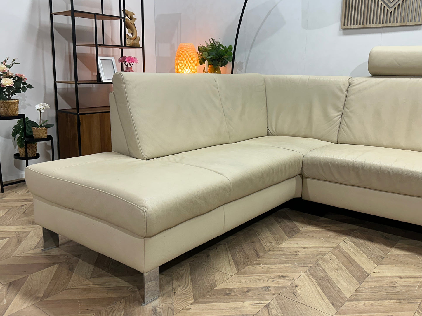 Crème Echt Lederen Ruime U Bank ~ Vaste Kussens